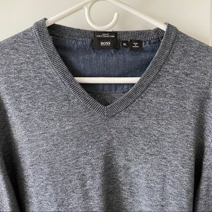 Hugo Boss - Italian Yarn Knit V-Neck Sweater - XL - Slim Fit - Blue